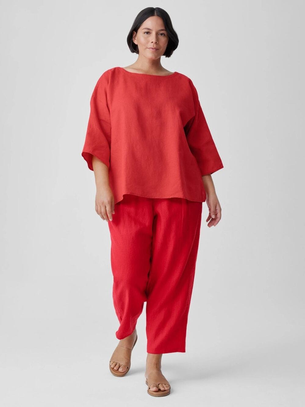 EILEEN FISHER Organic Handkerchief Linen Box-Top Size XL Red Flame Lagenlook EUC